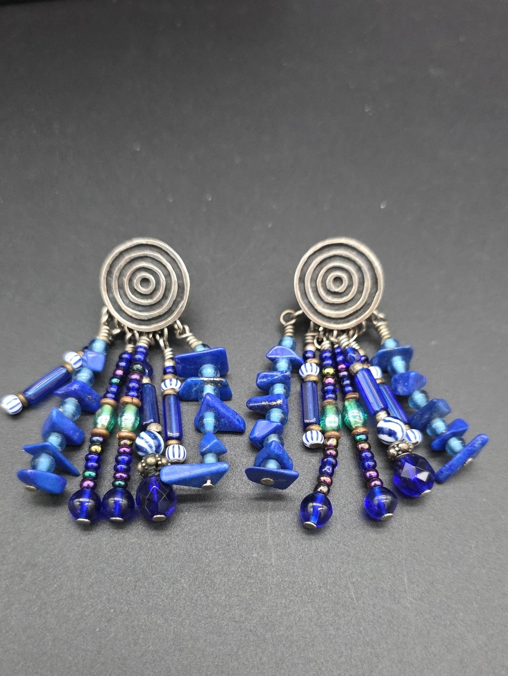 Handcrafted Blue Beaded Dangle Earrings - Boho Statement
